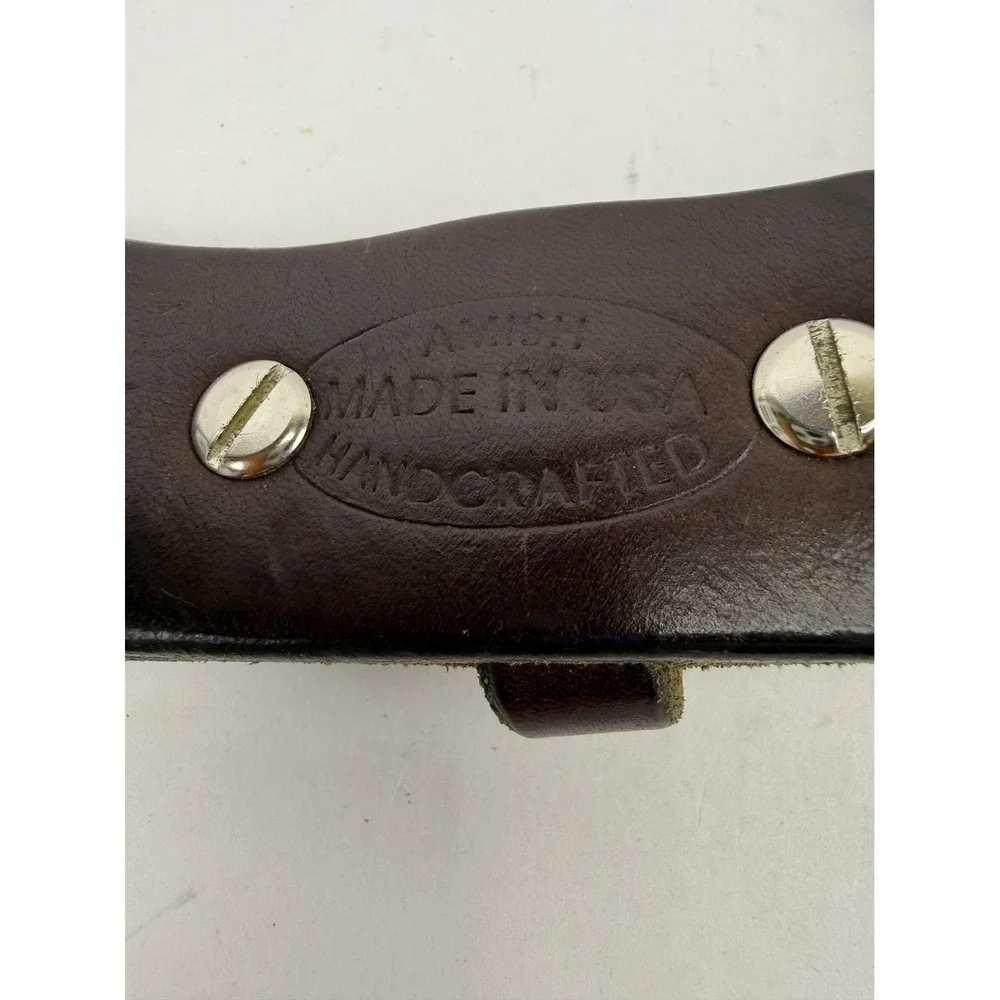 Amish Handcrafted Brown Leather Belt USA Heavy Duty Roller Buckle Distressed